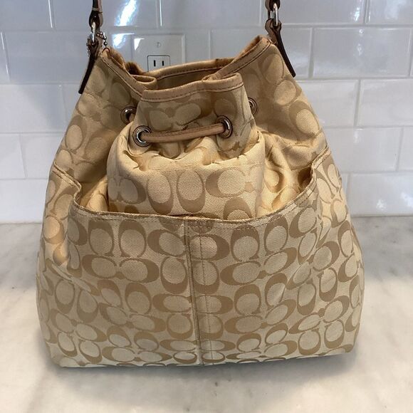 Coach Signature Stripe Jacquard Drawstring Large Tote Bag - Picture 5 of 16